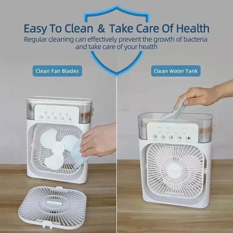 New 3 In 1 Portable Air Cooler Fan With Humidifier & 7-Color Led Night Light