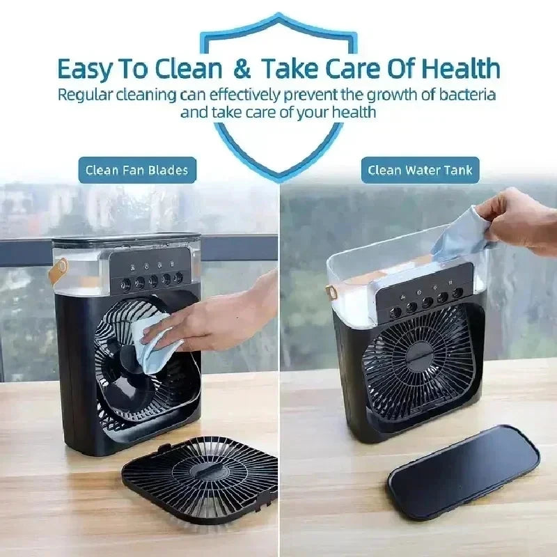 New 3 In 1 Portable Air Cooler Fan With Humidifier & 7-Color Led Night Light