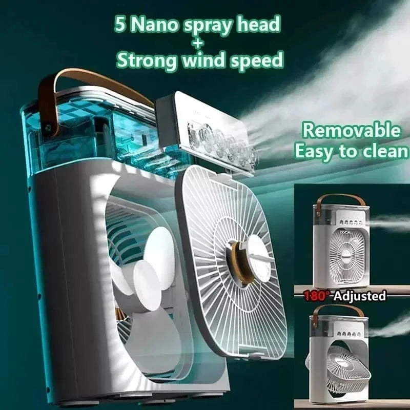 New 3 In 1 Portable Air Cooler Fan With Humidifier & 7-Color Led Night Light