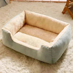 Bed for Cats plush pet bed in soft beige and light gray with raised sides for comfort and support