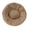 Donut Mand Dog Accessories round pet bed in taupe-brown plush fleece, with a raised shaggy rim and cushioned center