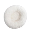 Donut Mand Dog Accessories round pet bed in white plush fleece, with a fluffy raised rim and cushioned center